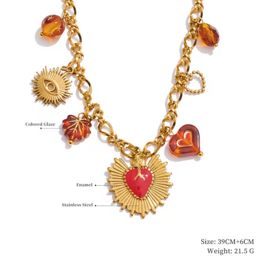 Starfish-shaped pendant, moon, sun, striking necklace, golden stainless steel chain, plated fashion jewelry