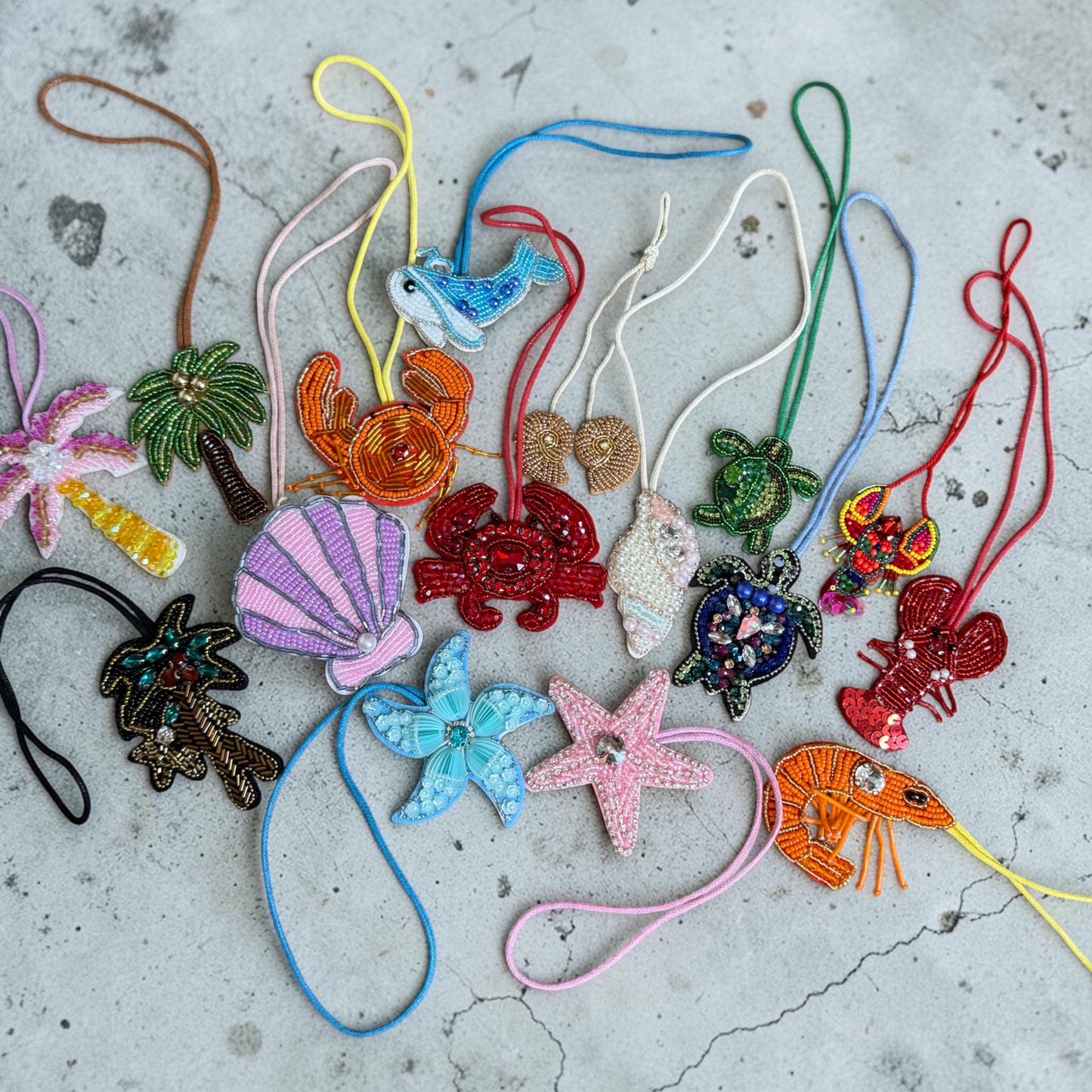 Handmade Marine bag Charms in Mustards and Stones – Handmade