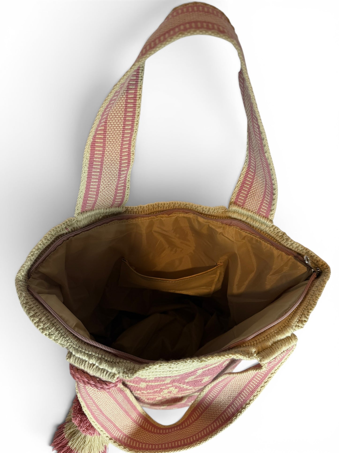 Wayuu XL Handwoven Tote Bag Inner lining, sliding and ornament (pompom)