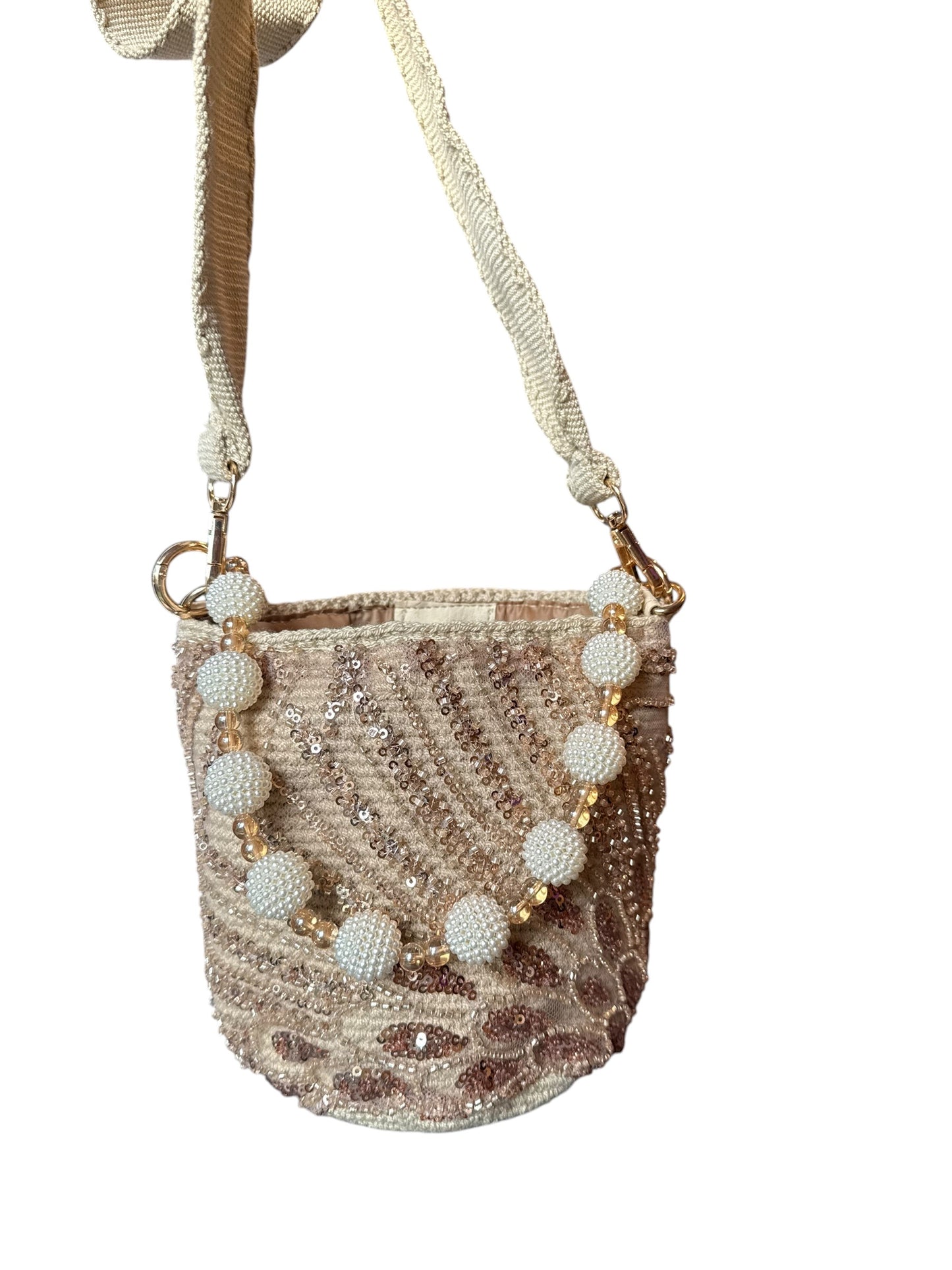 Luxury Handmade Beaded Mini Bucket Bag double use Sequin Crossbody Purse with Beaded Handle