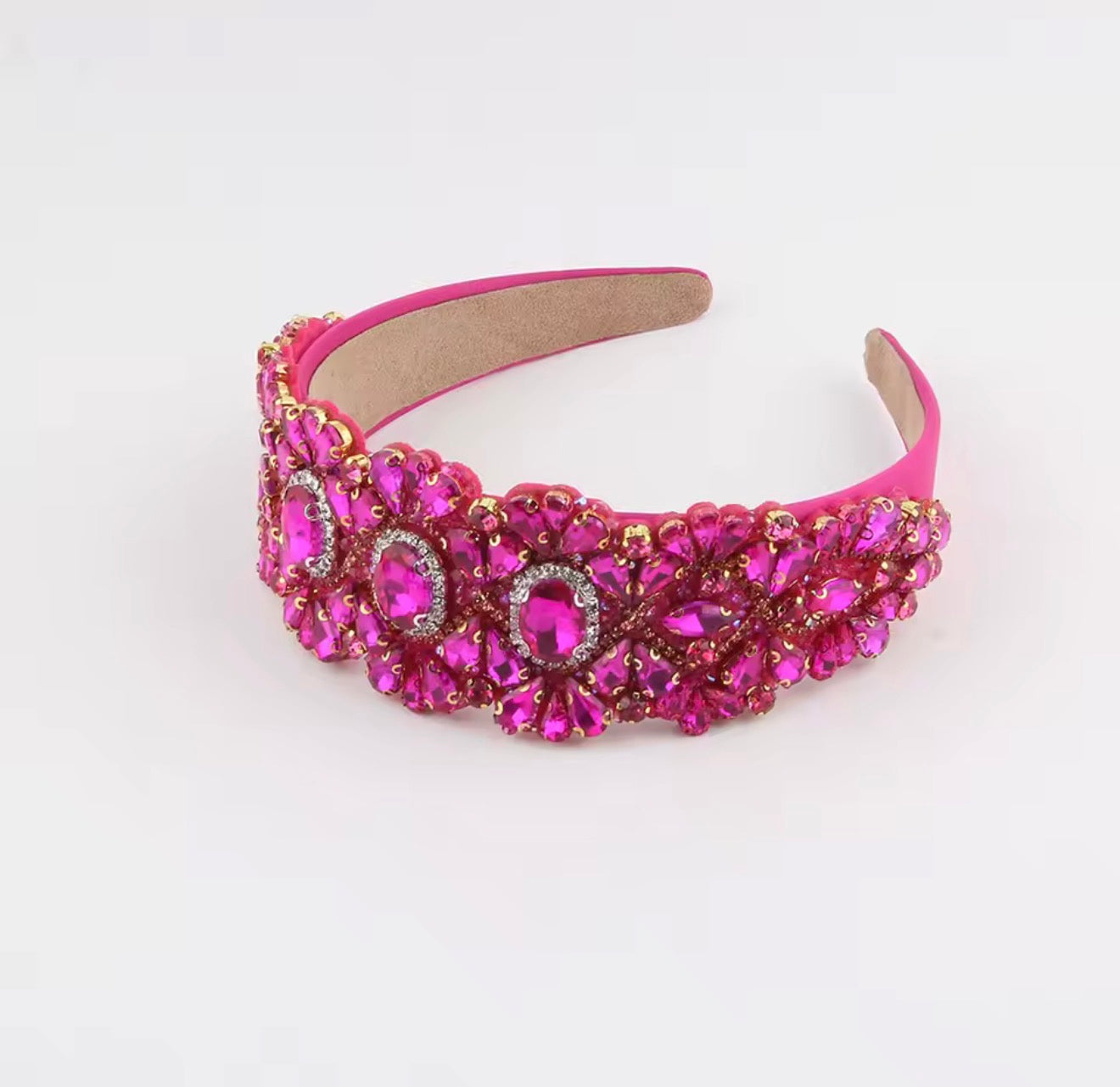 Luxurious and Beautiful Party Headband with Colored Stones, Hair Accessories, Fabric Headband with Baroque Style Crystals