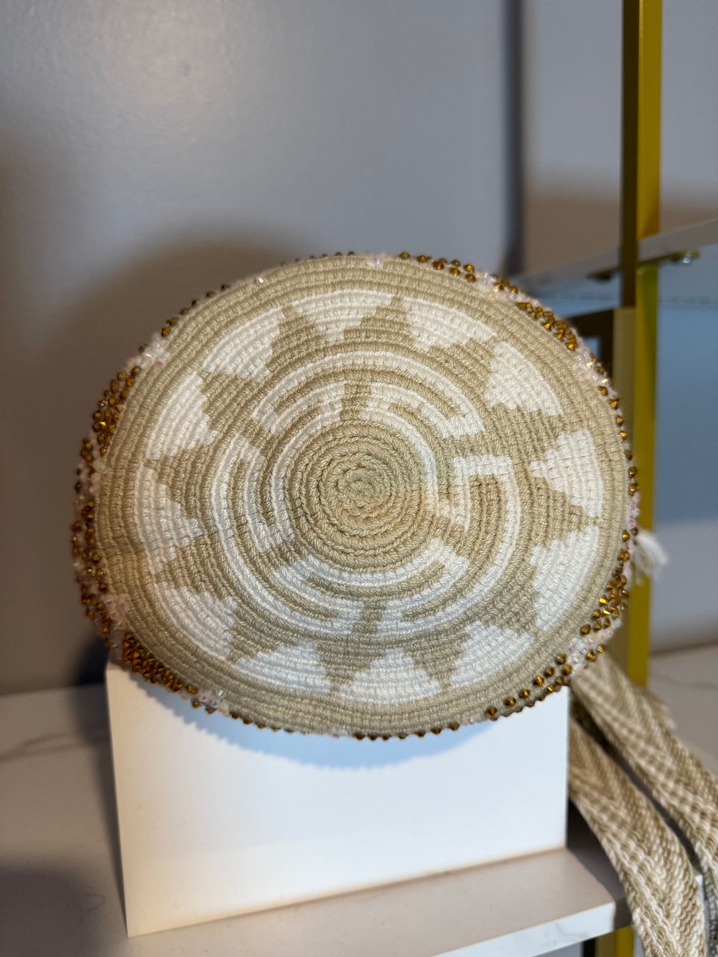 Medium Wayuu Bag Beige and White Handwoven Design