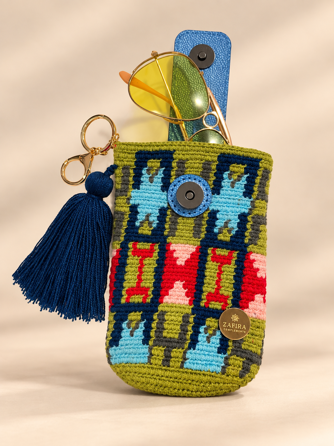 Handmade Woven Tote Bag with Matching Eyeglass Holder Zafira Complements