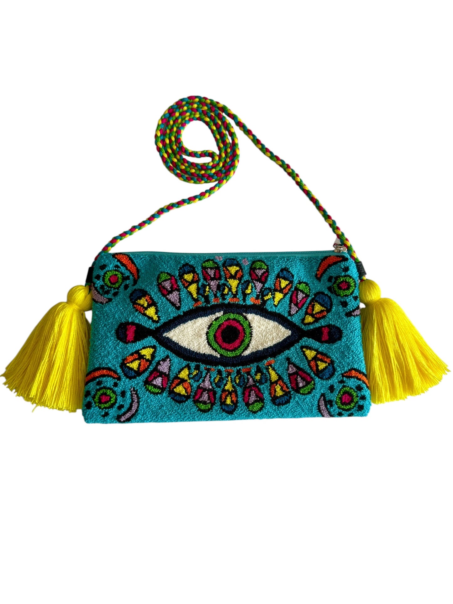 Handmade Crossbody Wayuu Upholstery Handbag Evil eye Zafira Complements