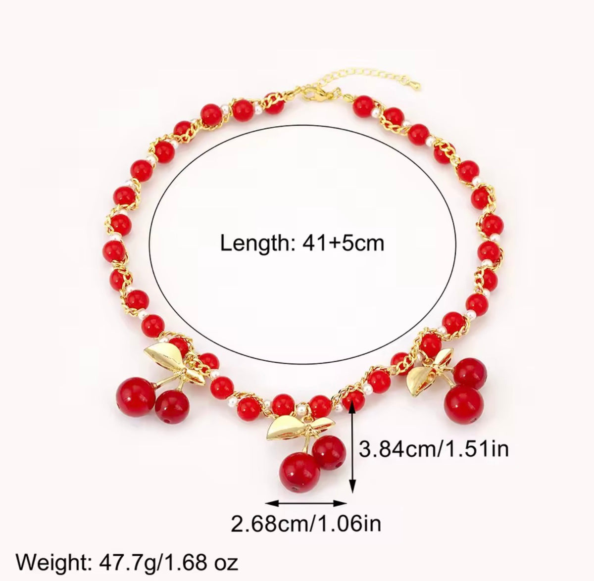Set neckclace + earrings cherries, striking necklace, golden stainless steel chain, plated fashion jewelry