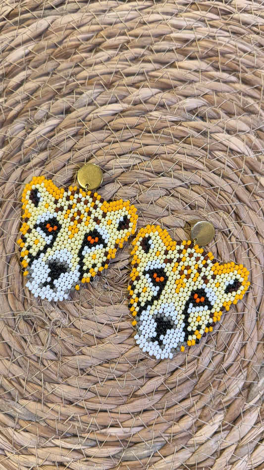 Hand Embroidered jaguar Earrings mostacillas