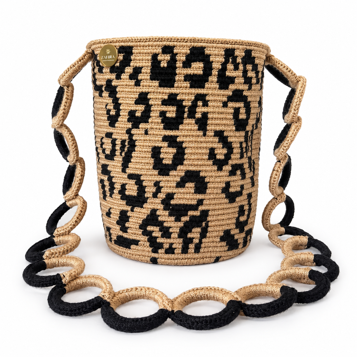 Animal Print Woven Bucket Bag – Medium 8” Shoulder Bag