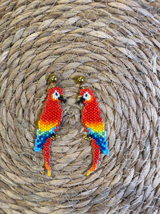 Hand Embroidered parrots Earrings mostacillas