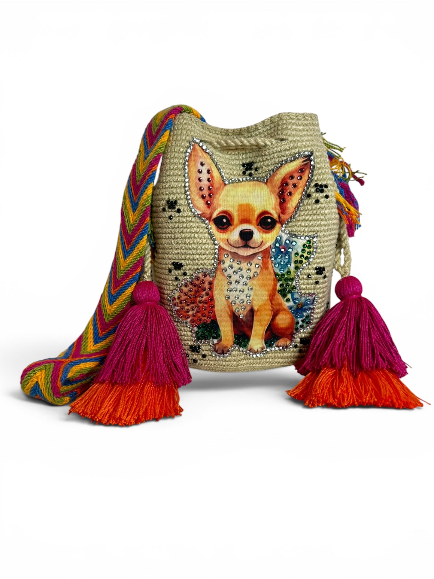 Chihuahua & Yorkie Crossbody Bag Handmade Bouquet Style Medium
