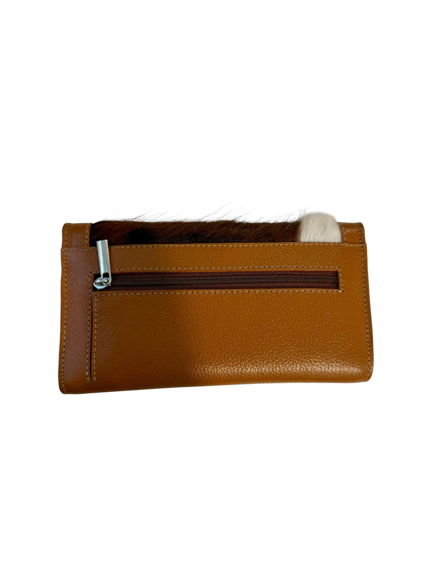 Genuine Cowhide Leather Card Holder Wallet with Zipper Hair-On Multiple Card Slots 7inx4in