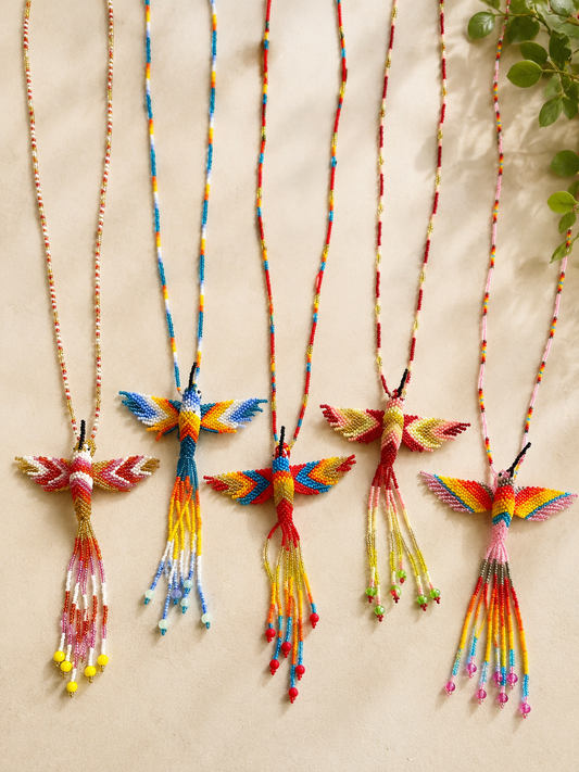 Hummingbird 3D Beaded Necklaces colors Artisan Boho Jewelry
