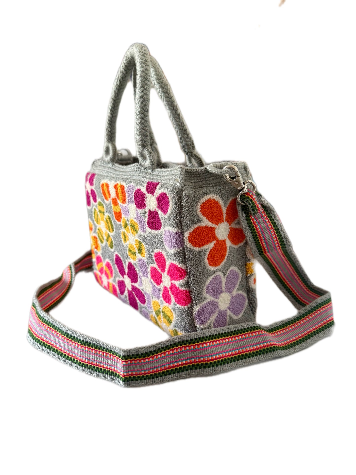 Flowers Tapestry Tote Bag with removable Strap | Handmade Luxury Crossbody Purse
