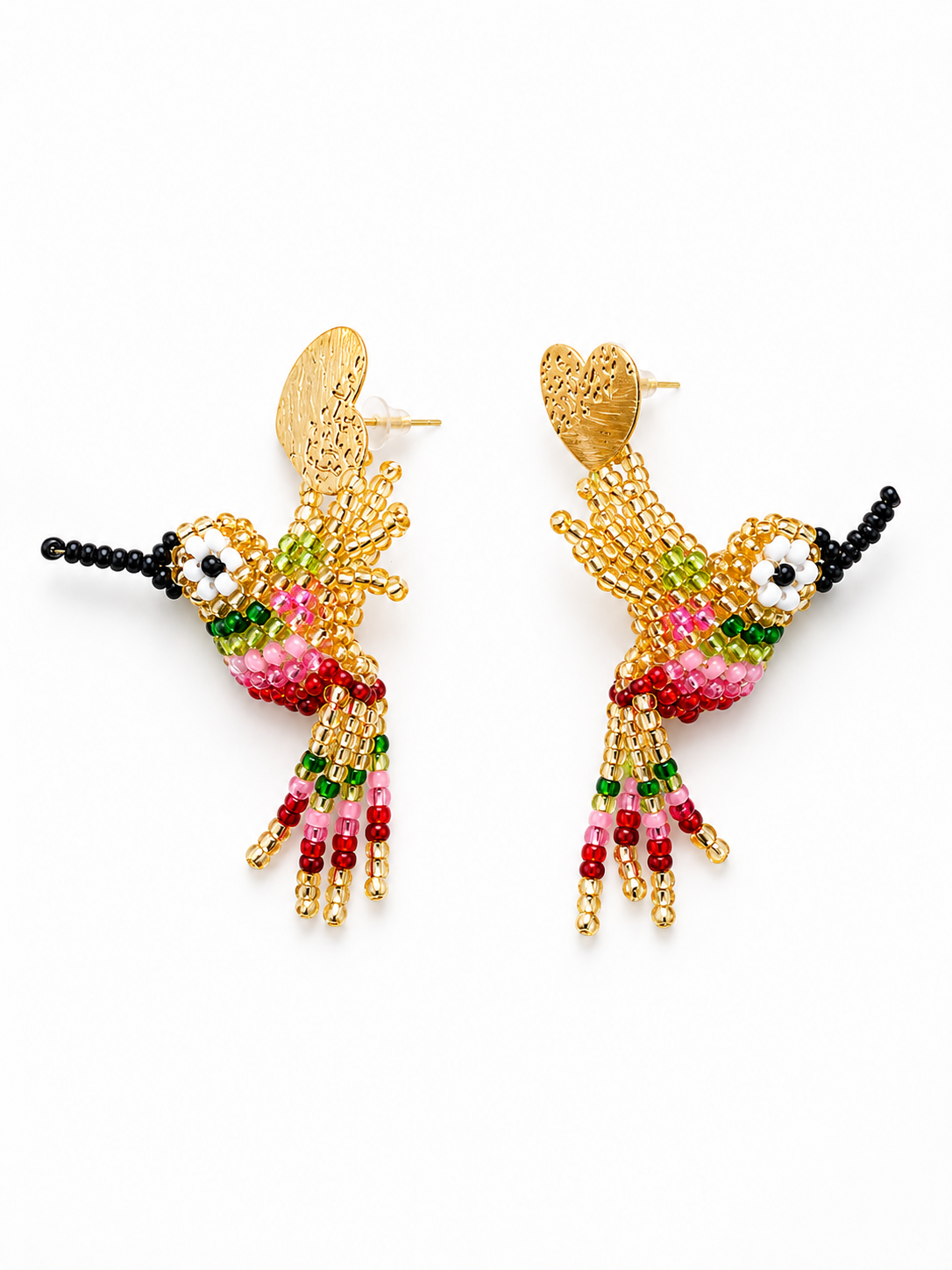 Handmade Hummingbird Beaded Earrings Colorful Artisan Statement Earrings for Women