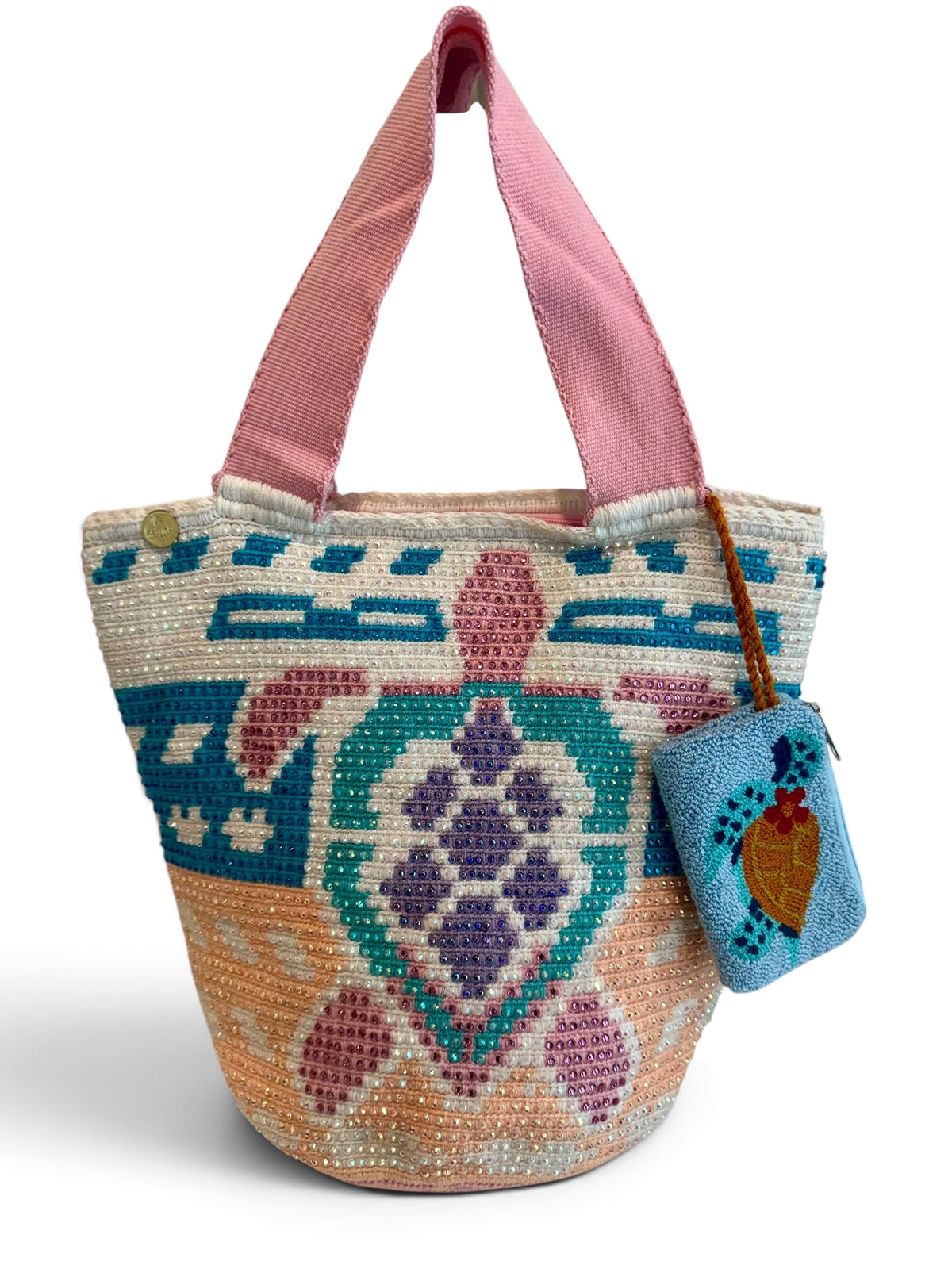 Wayuu XL decorated Handwoven Tote Bag Inner lining, sliding and ornament