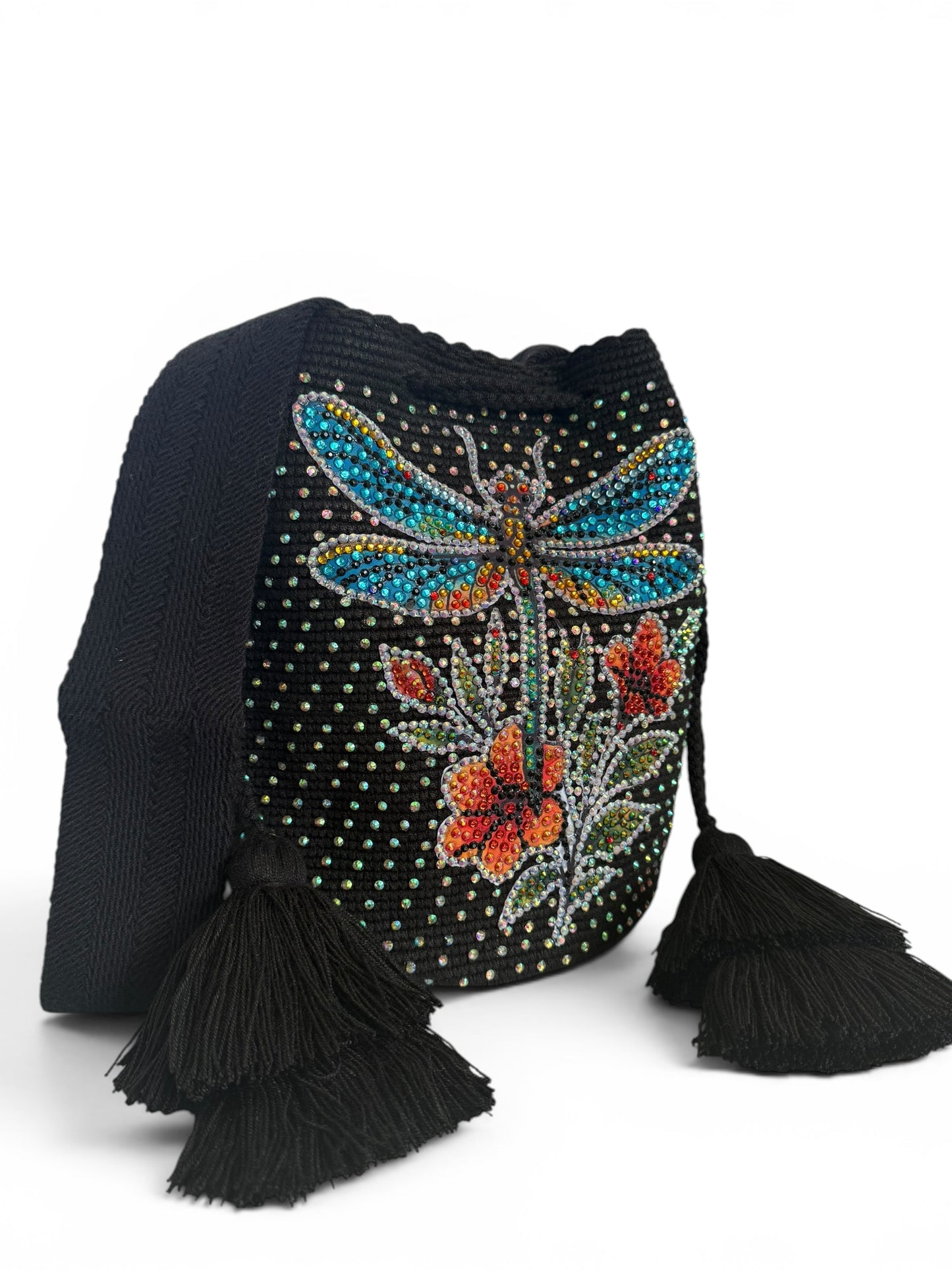 Wayuu Bag L dragonfly beige Decorated Unique Handmade Artisan Bag