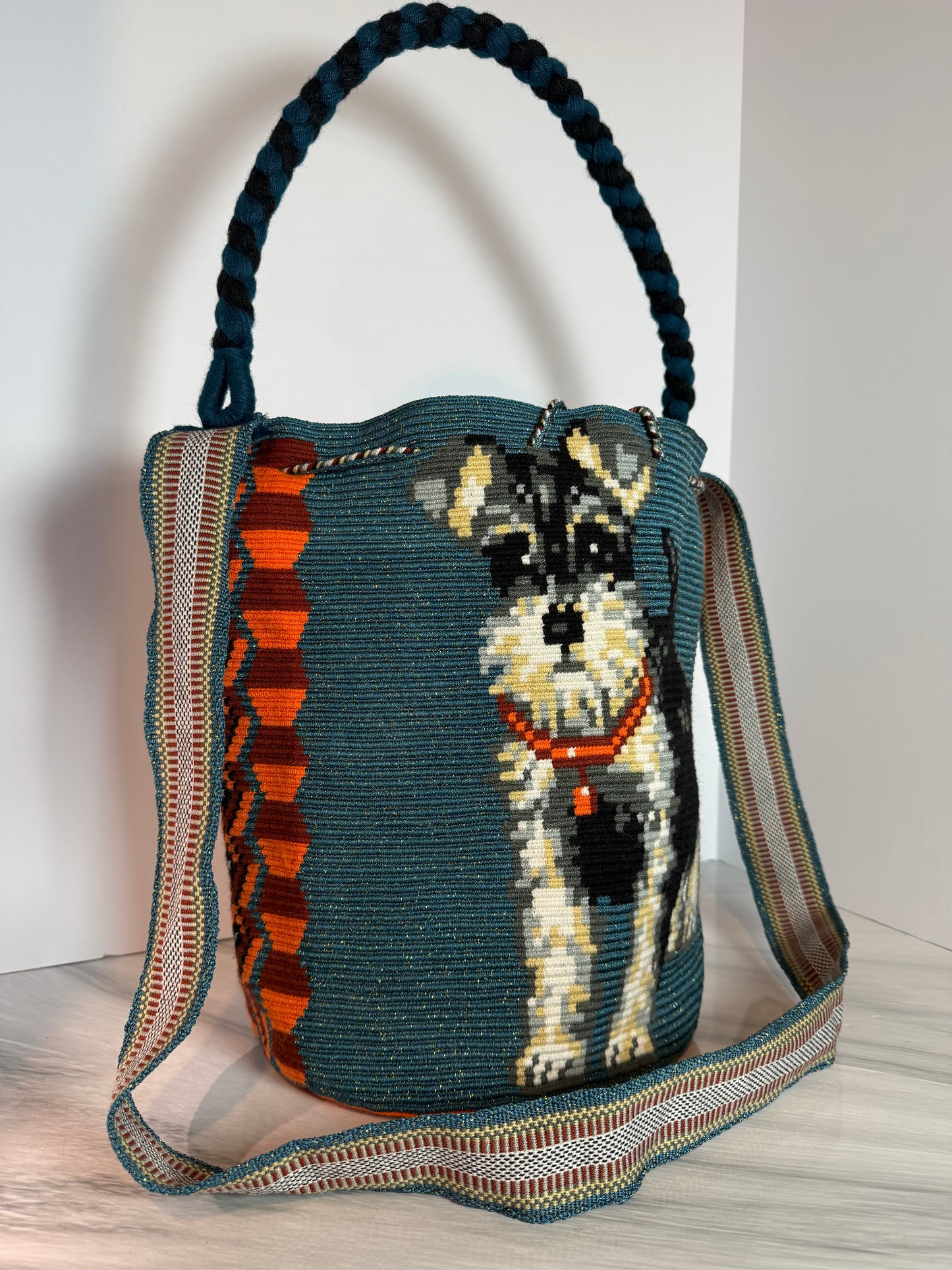 One string Handmade Wayuu special Bag L crossbody strap short and large & braided handle