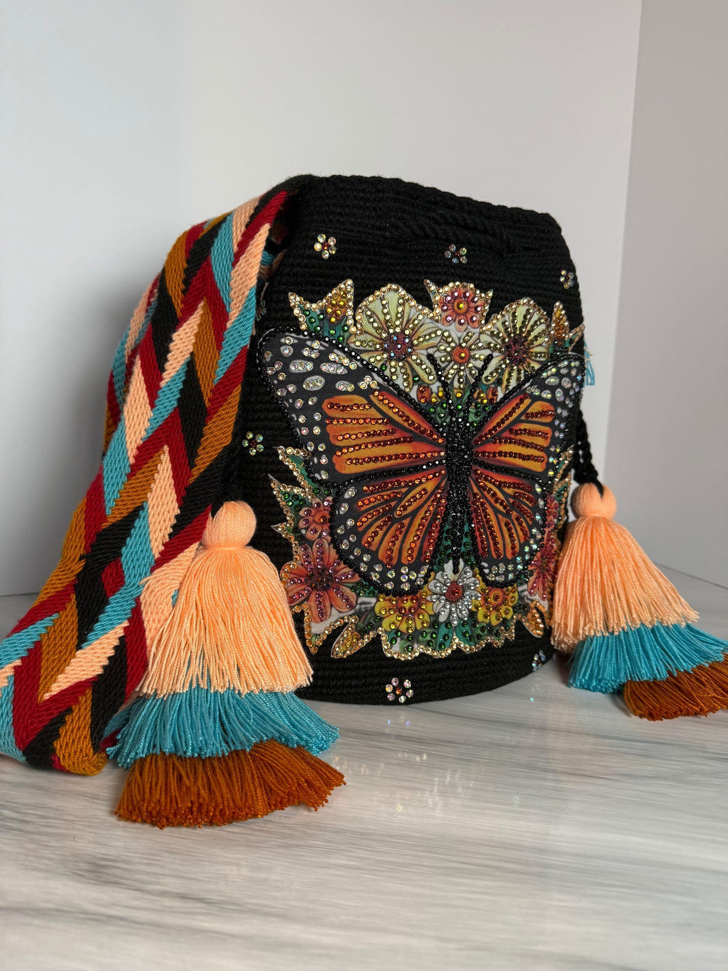 Wayuu Bag L Butterfly Decorated Unique Handmade Artisan Bag