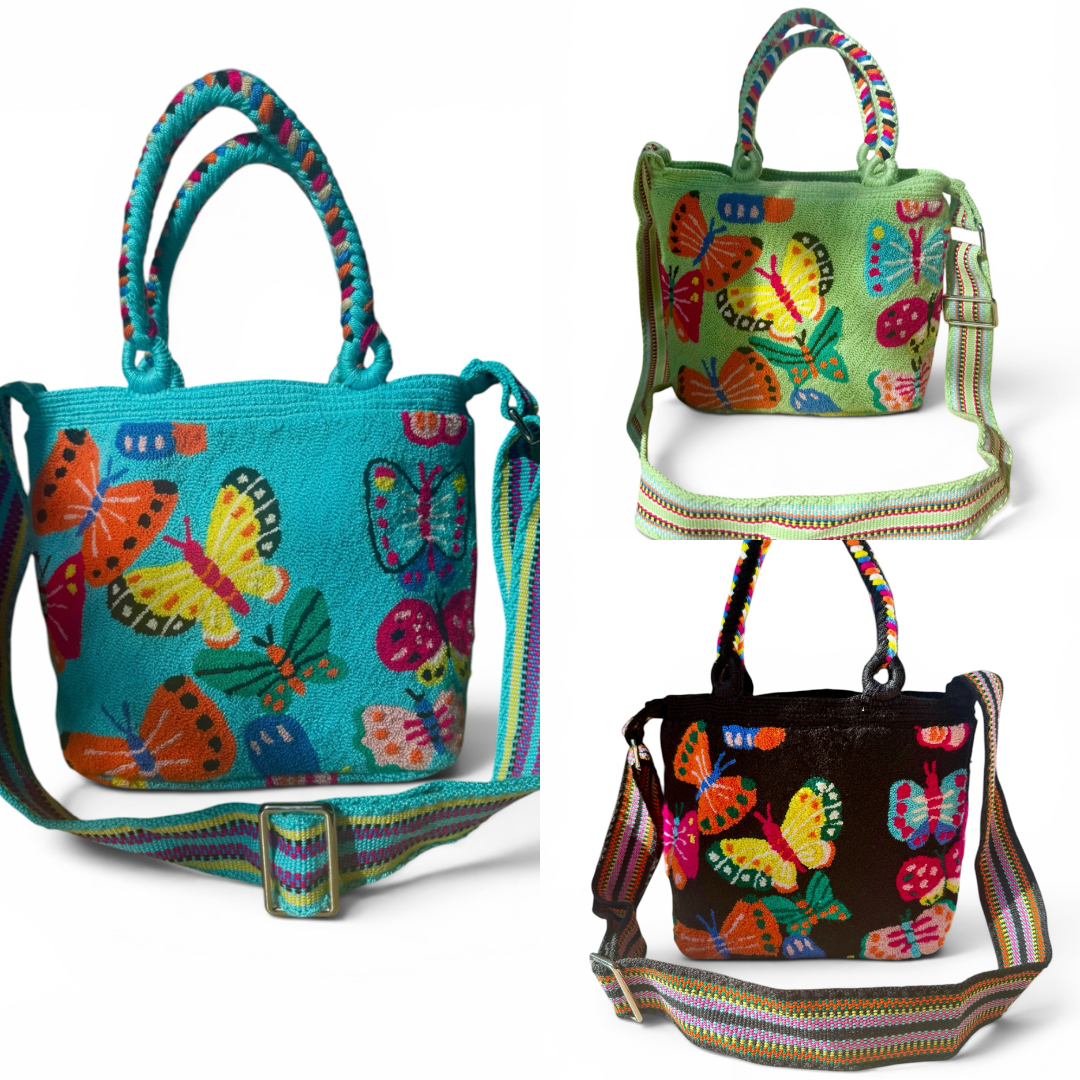 Butterfly Tapestry Mini Tote Bag with Adjustable Strap | Handmade Luxury Crossbody Purse