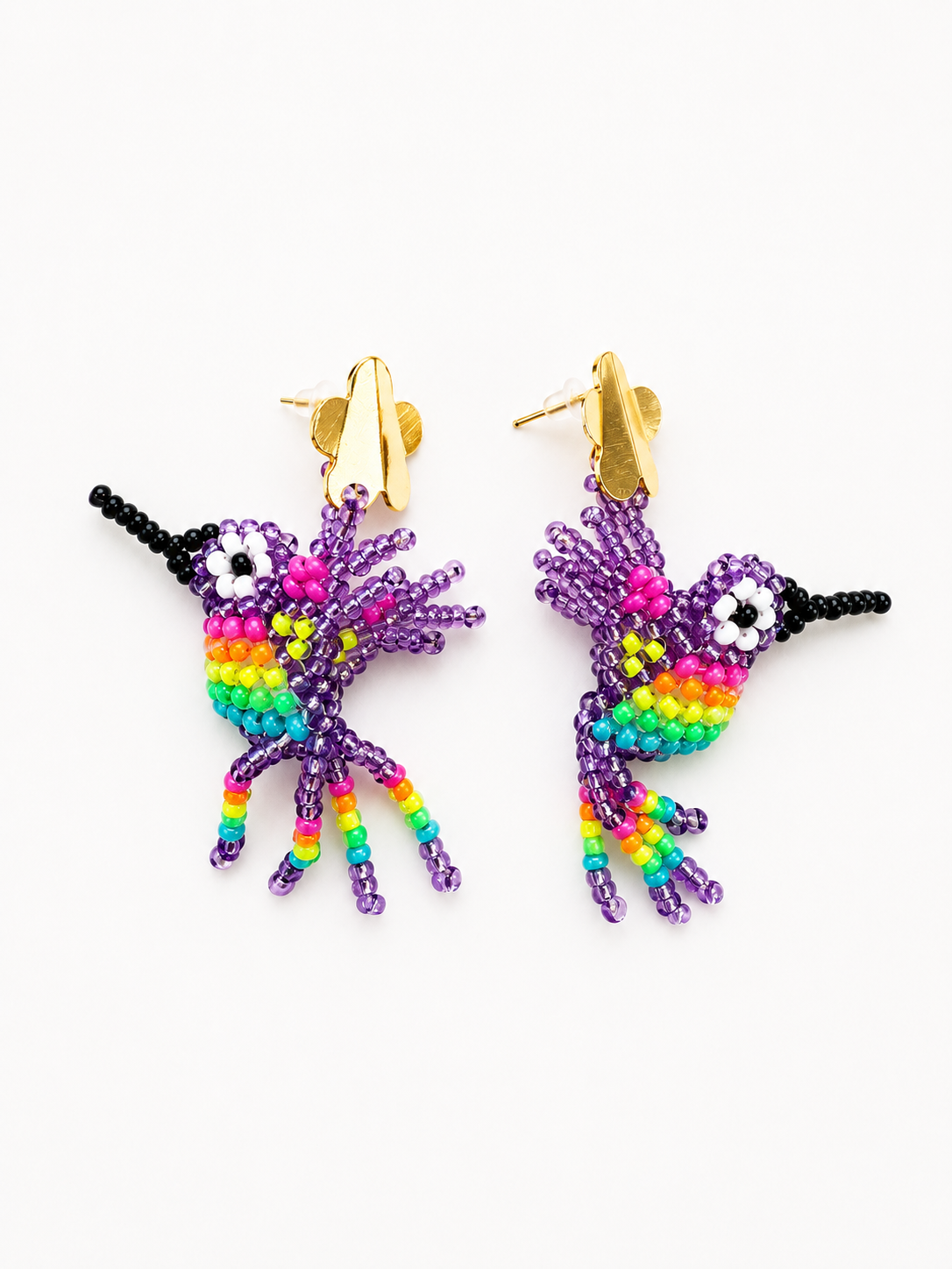 Handmade Hummingbird Beaded Earrings Colorful Artisan Statement Earrings for Women
