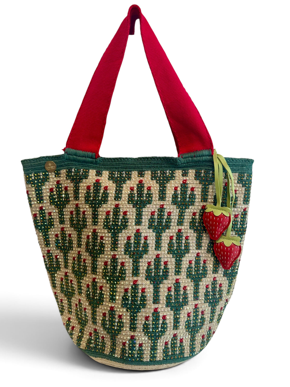 Wayuu XL decorated Handwoven Tote Bag Inner lining, sliding and ornament