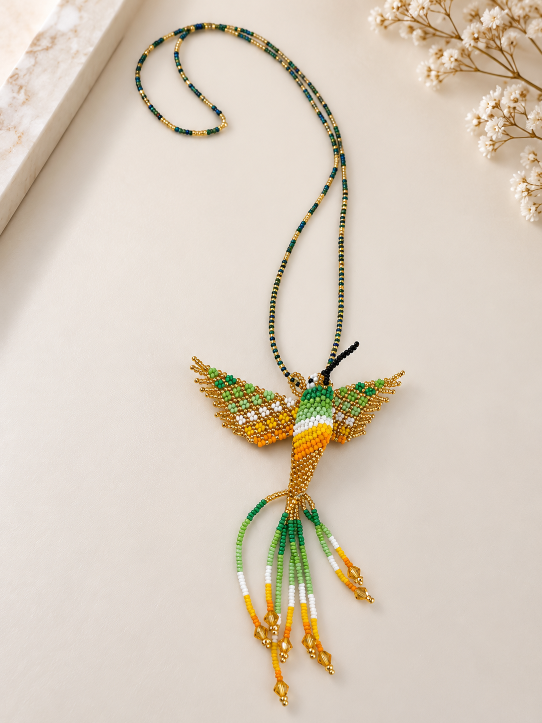 Hummingbird 3D Beaded Necklaces colors Artisan Boho Jewelry