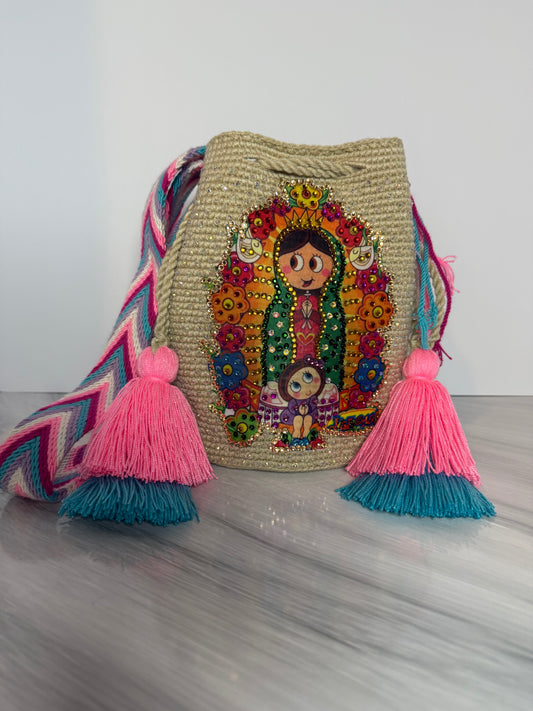 Wayuu Bag Virgin of Guadalupe Decorated Medium with colorful Details Handmade