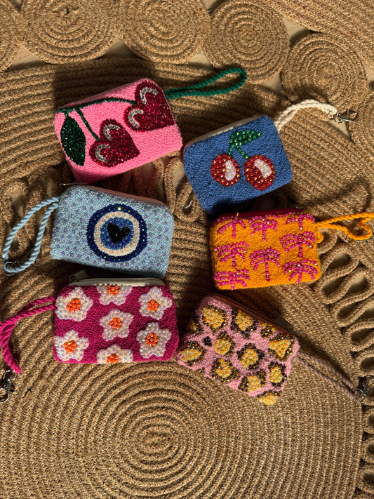 Decorated Hand-Embroidered Evil Eye Coin Purses – Unique Charm Wallets Full of Protection & Color