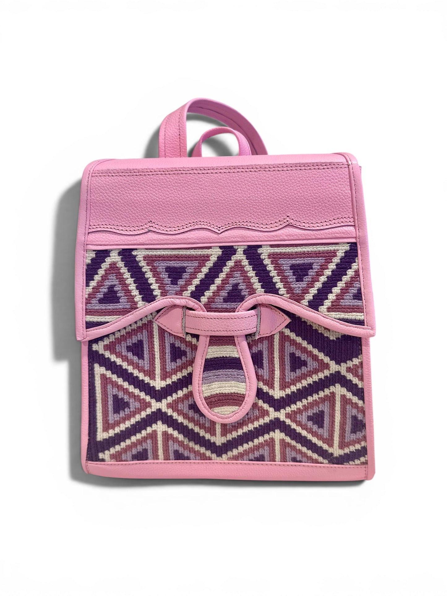Luxury Backpack in 100% Genuine Leather and Wayuu Weaving – Handmade with Lined Interior & Zipper Pockets