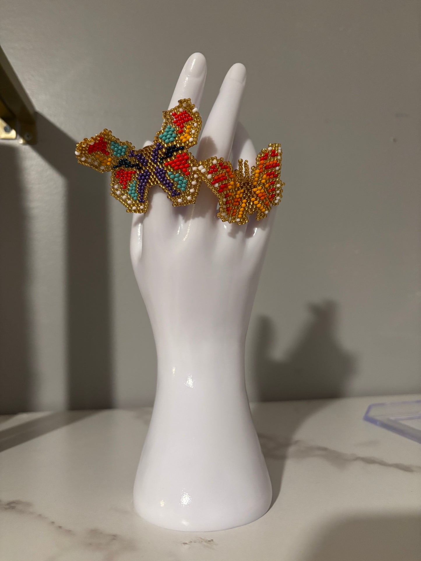 Butterfly Beaded Ring – Handmade