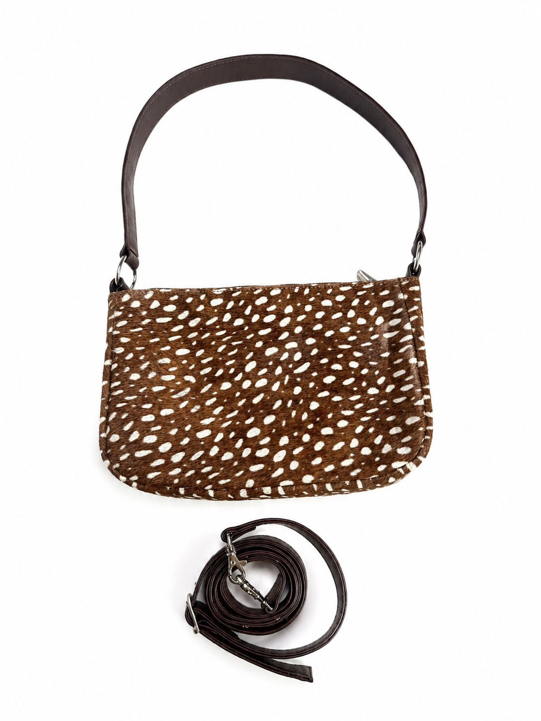 Genuine Cowhide Hair-On Leather Shoulder Bag & Crossbody Removable Straps Italian Foil Option Zipper Pockets