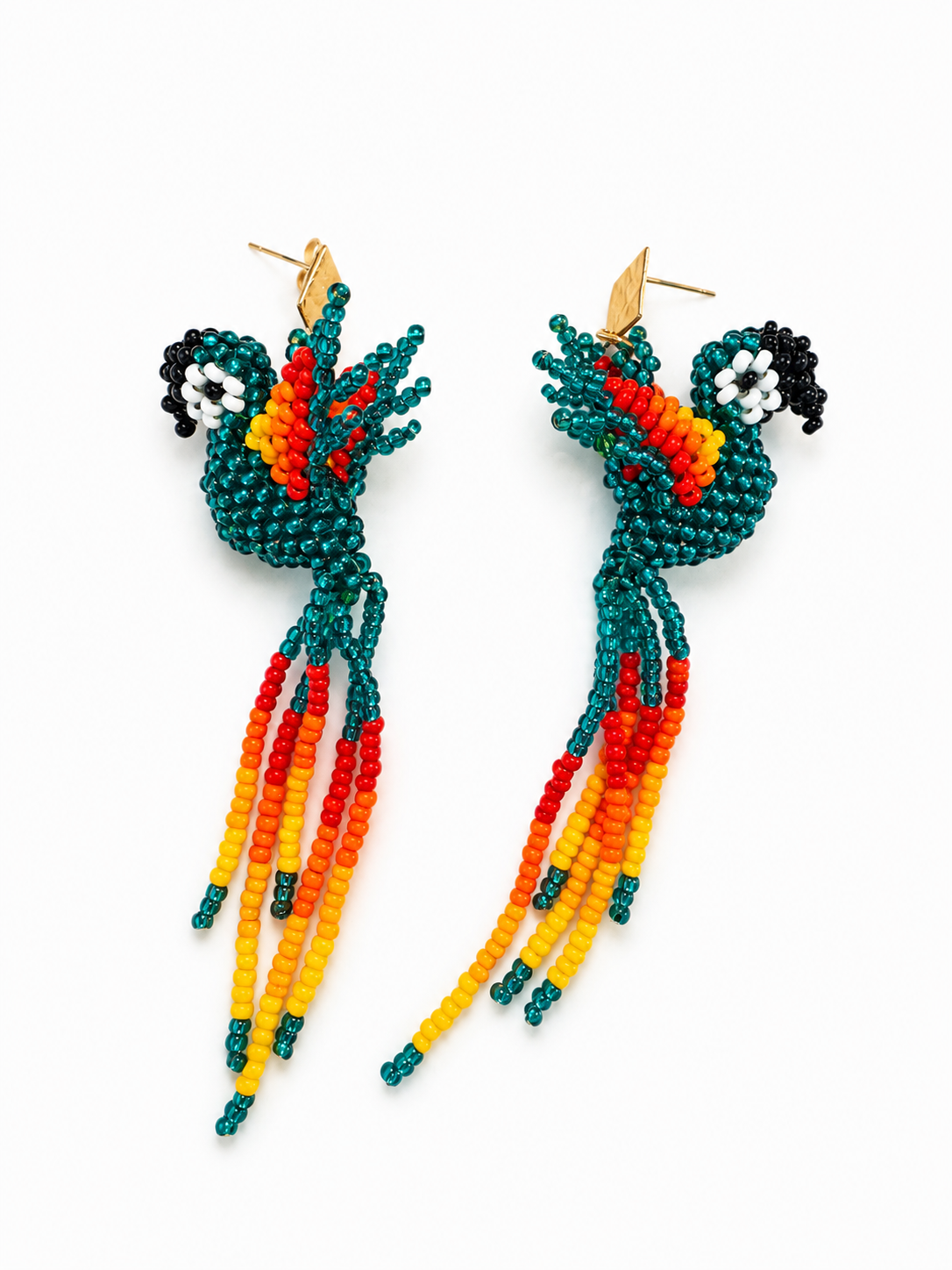 Handmade Hummingbird Beaded Earrings Colorful Artisan Statement Earrings for Women