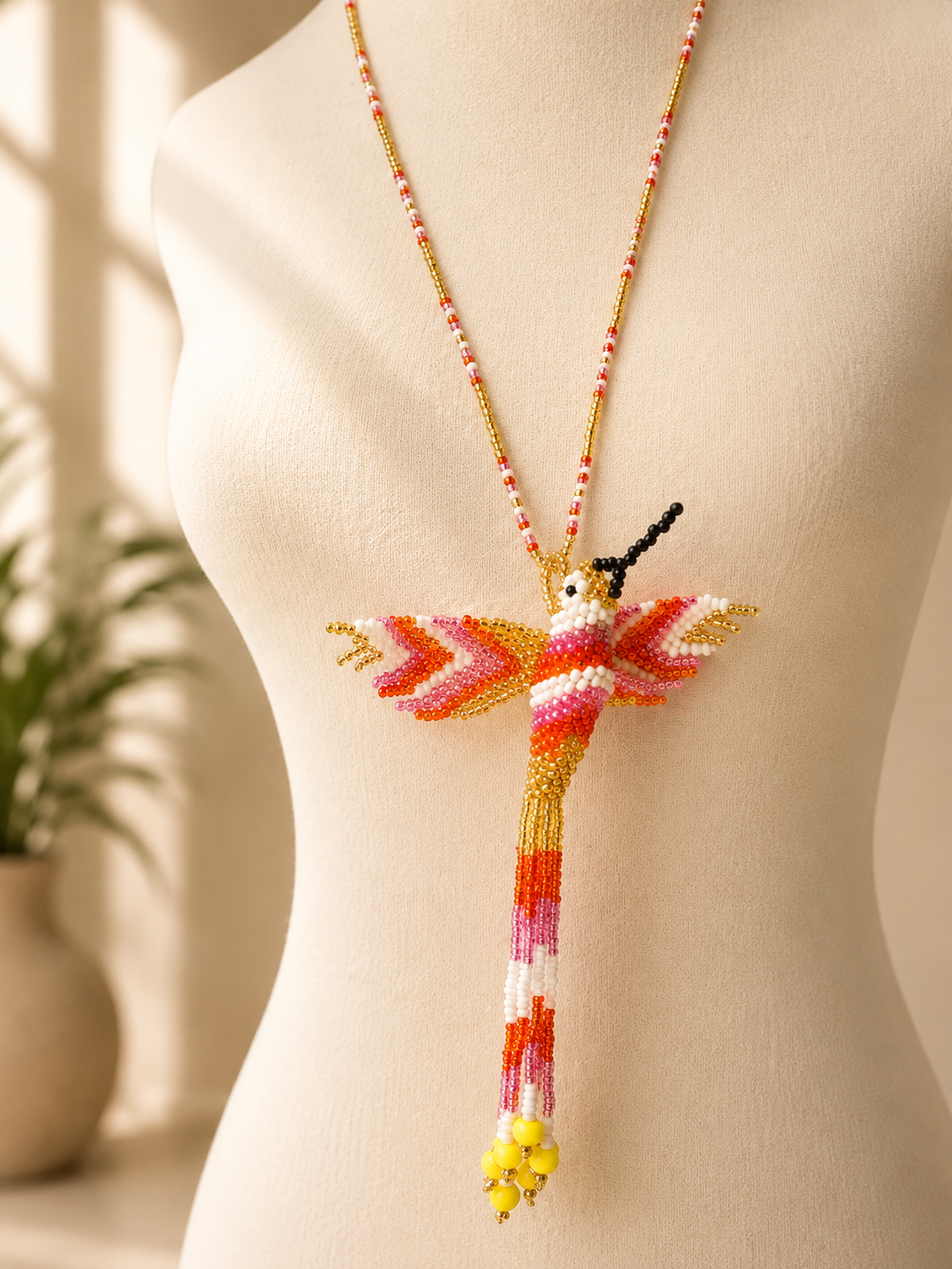 Hummingbird 3D Beaded Necklaces colors Artisan Boho Jewelry