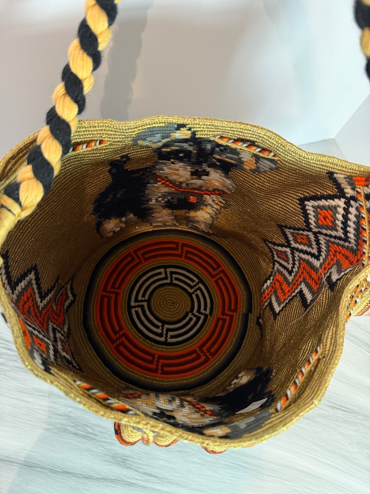 One string Handmade Wayuu special Bag L crossbody strap short and large & braided handle