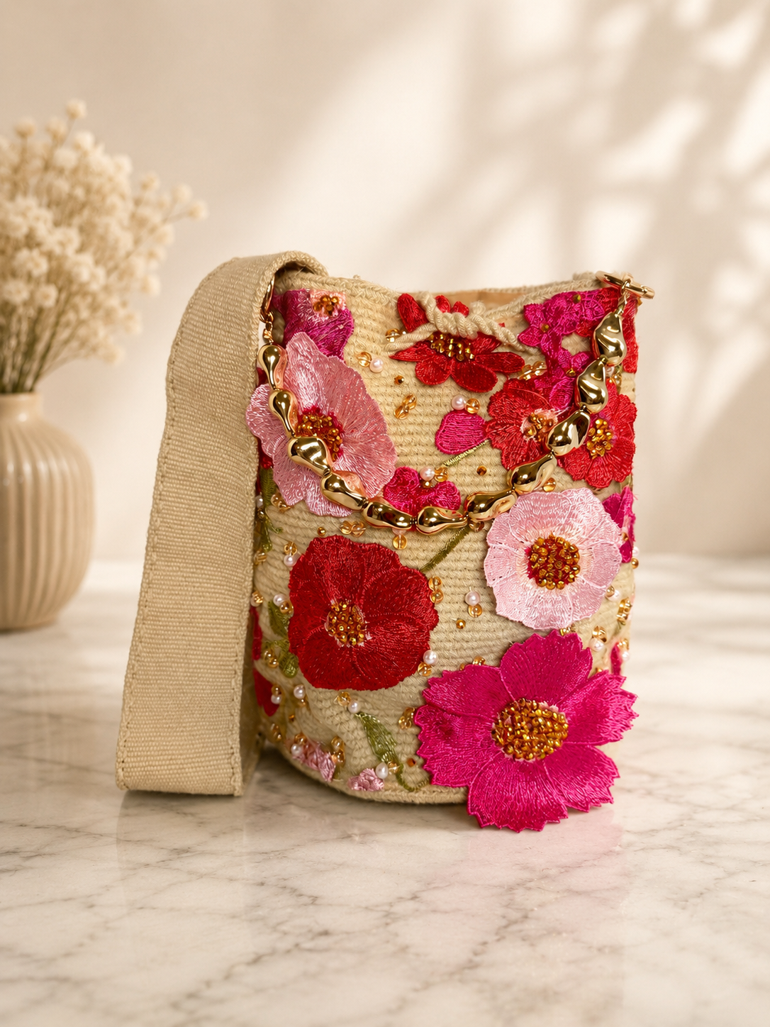 Embroidered spring Bag luxury medium double use strap short and large