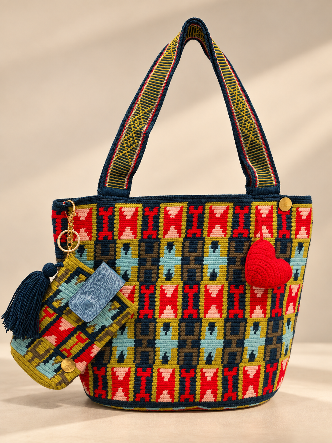 Handmade Woven Tote Bag with Matching Eyeglass Holder Zafira Complements