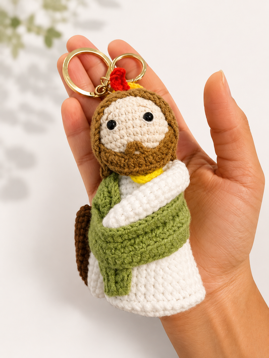 Crochet Virgin of Guadalupe keychain charm – Handmade spiritual accessory