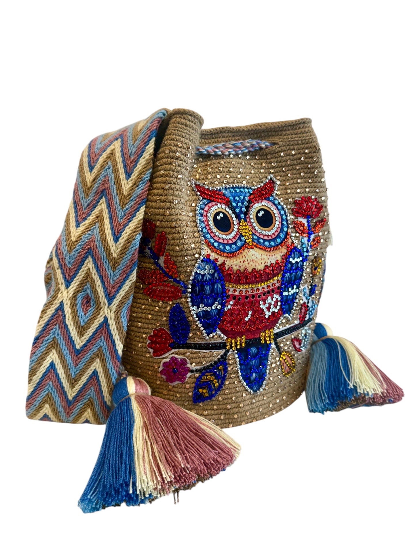 Large Handmade Crochet Owl Bag Colorful Wayuu Crossbody Bucket Bag Owl Collection | Zafira Complements