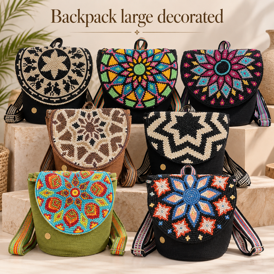 Luxury Backpack with Crystal Stones | Handmade Crochet Flap Adjustable Backpack