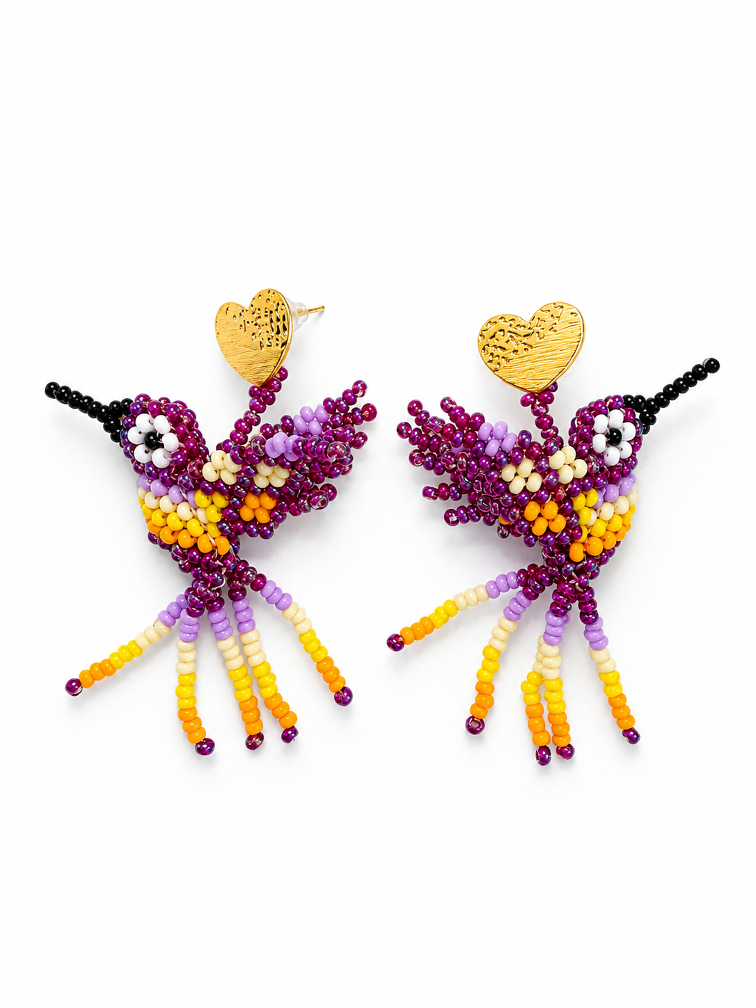 Handmade Hummingbird Beaded Earrings Colorful Artisan Statement Earrings for Women