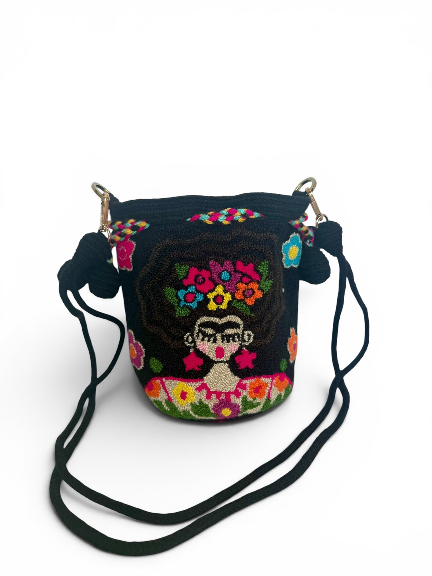 Mini Frida Kahlo Wayuu Bucket Bag with Removable Strap, Inner Lining & Pocket | Handmade Luxury Bag 7”