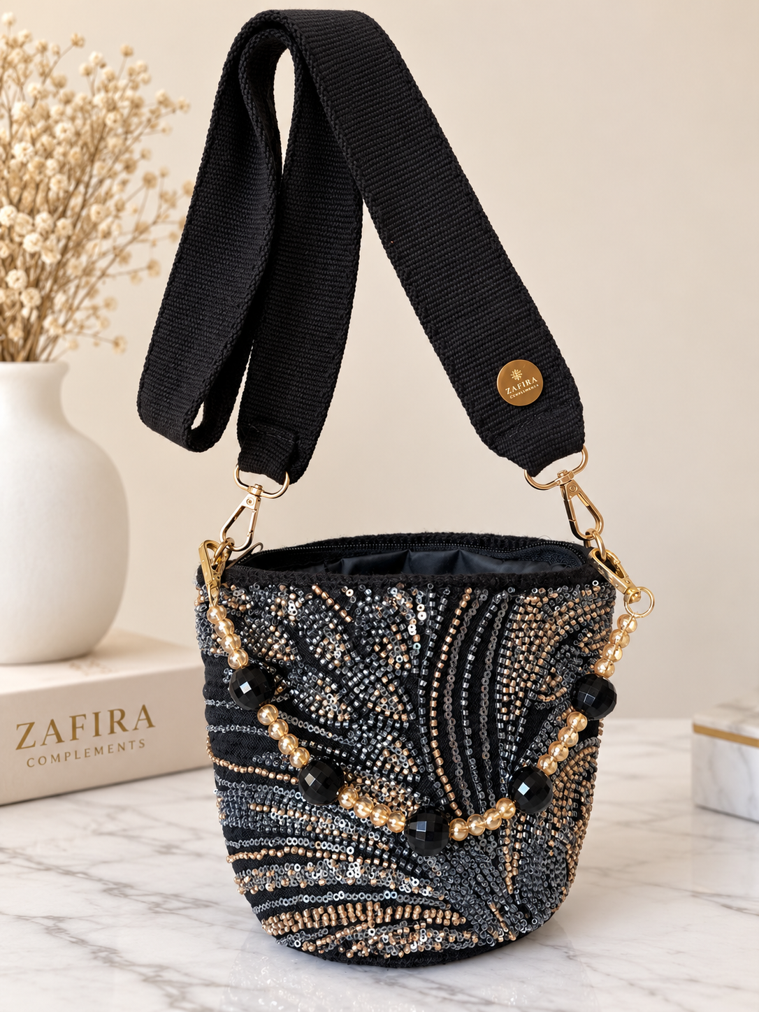 Luxury Handmade Beaded Mini Bucket Bag double use Sequin Crossbody Purse with Beaded Handle