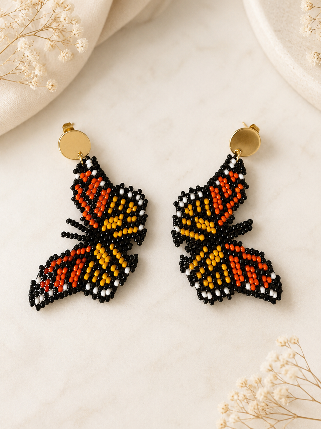 Handmade Monarch Butterfly Beaded Earrings | Premium Artisan Statement Earrings for Women