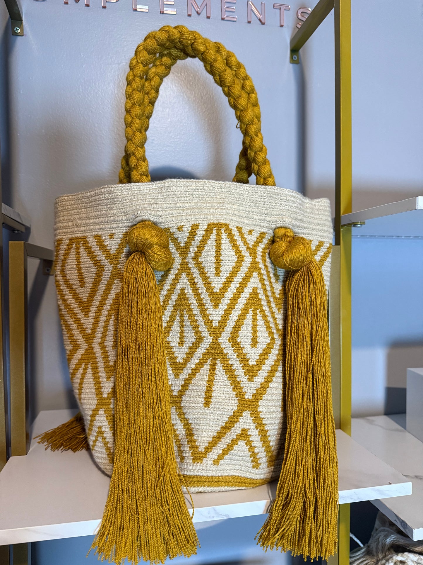 Tote shoulder Bag Wayuu Lining and sliding black and beige