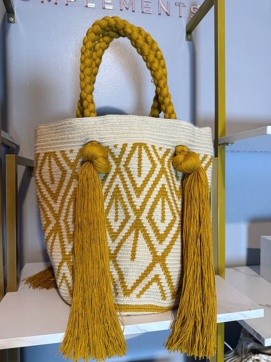 Tote shoulder Bag Wayuu Lining and sliding black and beige