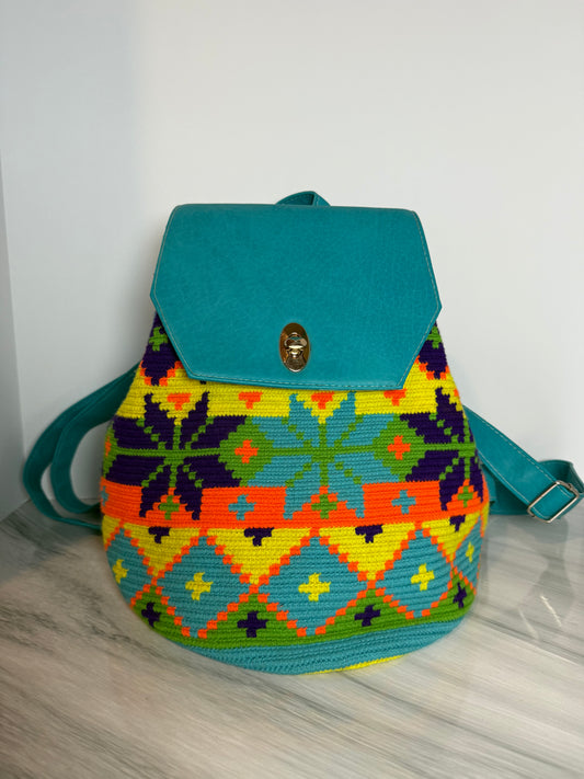 Wayuu Backpack Special Design in Leathertex — Handmade with diferents Pattern