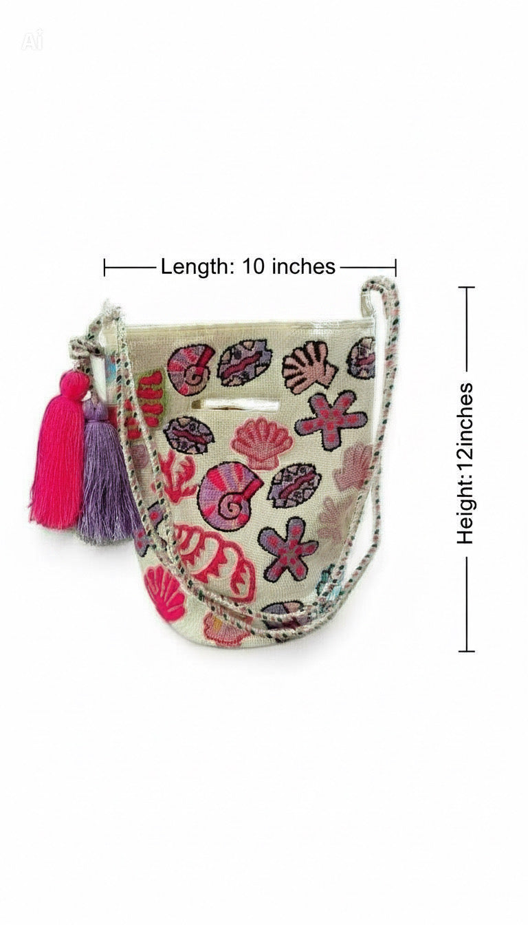 Luxury Handmade Tufted Wayuu Bag – Dual Use Crossbody & Shoulder Bag with Woven Strap, Inner Lining and Artisan Tassels