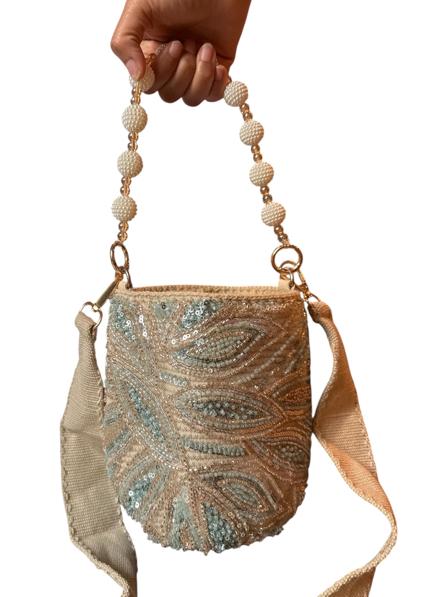 Luxury Handmade Beaded Mini Bucket Bag double use Sequin Crossbody Purse with Beaded Handle