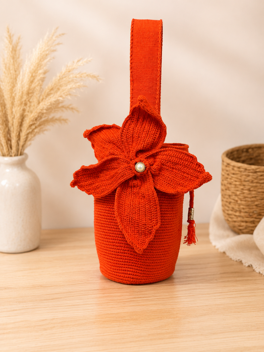Medium Handmade flower Wayuu Bag Luxury Crochet Bucket Bag shoulder strap