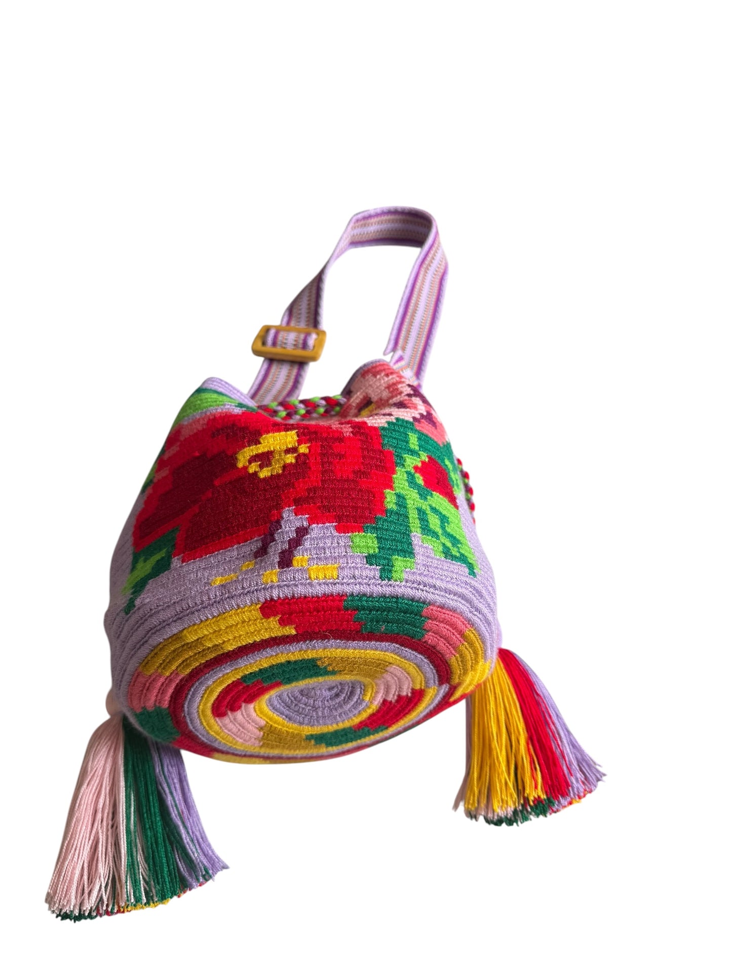 Luxury Handmade Floral Wayuu Bag with Adjustable Wooden Strap | Exclusive Artisan Design 9x9”