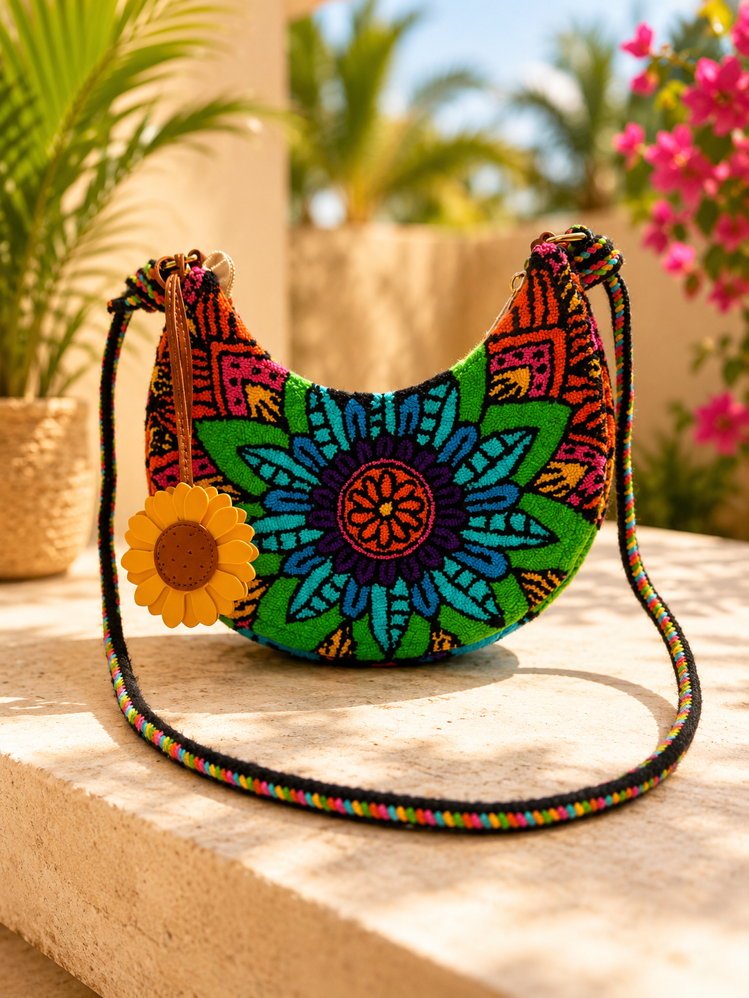 Tufted Embroidered Crossbody & Shoulder Bag | Adjustable Woven Strap
